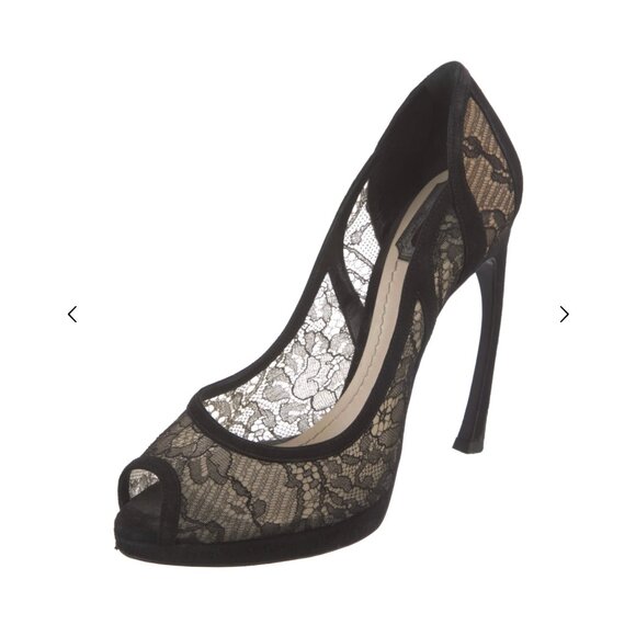 Dior Black Lace Peep-Toe Heels - Picture 11 of 14